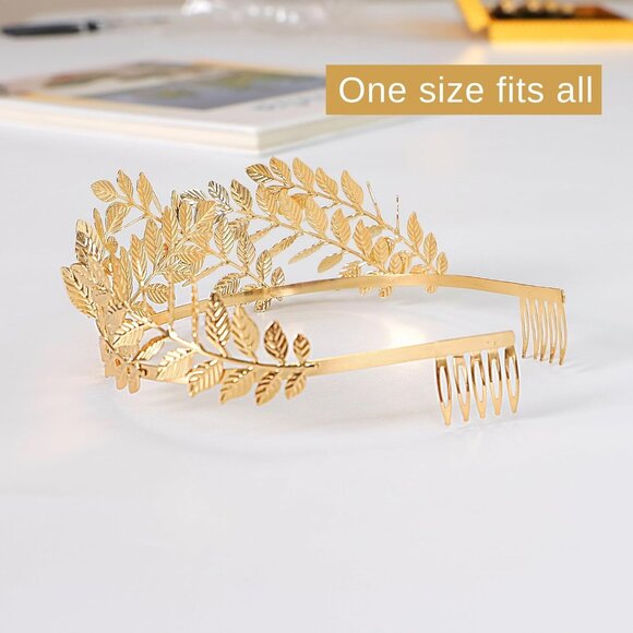 Gold Leaf Crown Laurel Wreath Headband Greek Roman Empress Costume Accessory - Picture 2 of 5